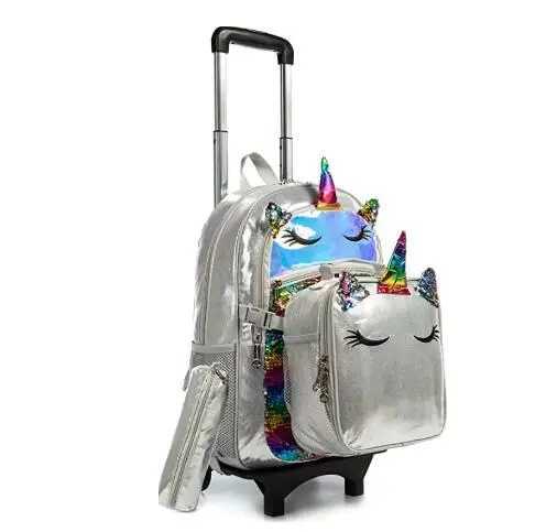 Primary School Trolley Kids Wheeled Bacpack School Bag With Wheels For Girls Primary School Trolley Bag Set Lunch Bag Pen Bag Y240820