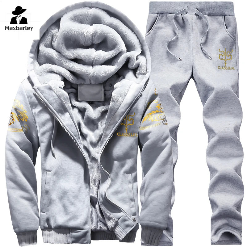 2024 Winter Thick Men Sports Suit Tracksuit Hooded Sportswear Zipper Cardigan Hooded Woolen Trousers Pants Casual Men Set 240819