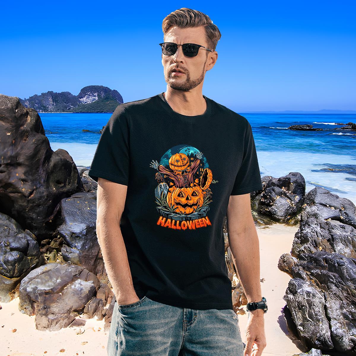 Classic T Shirts Men halloween O-Neck Short Sleeve Spring Summer Floral Print 230g Cotton Men Tshirts 2024 Designer Tees