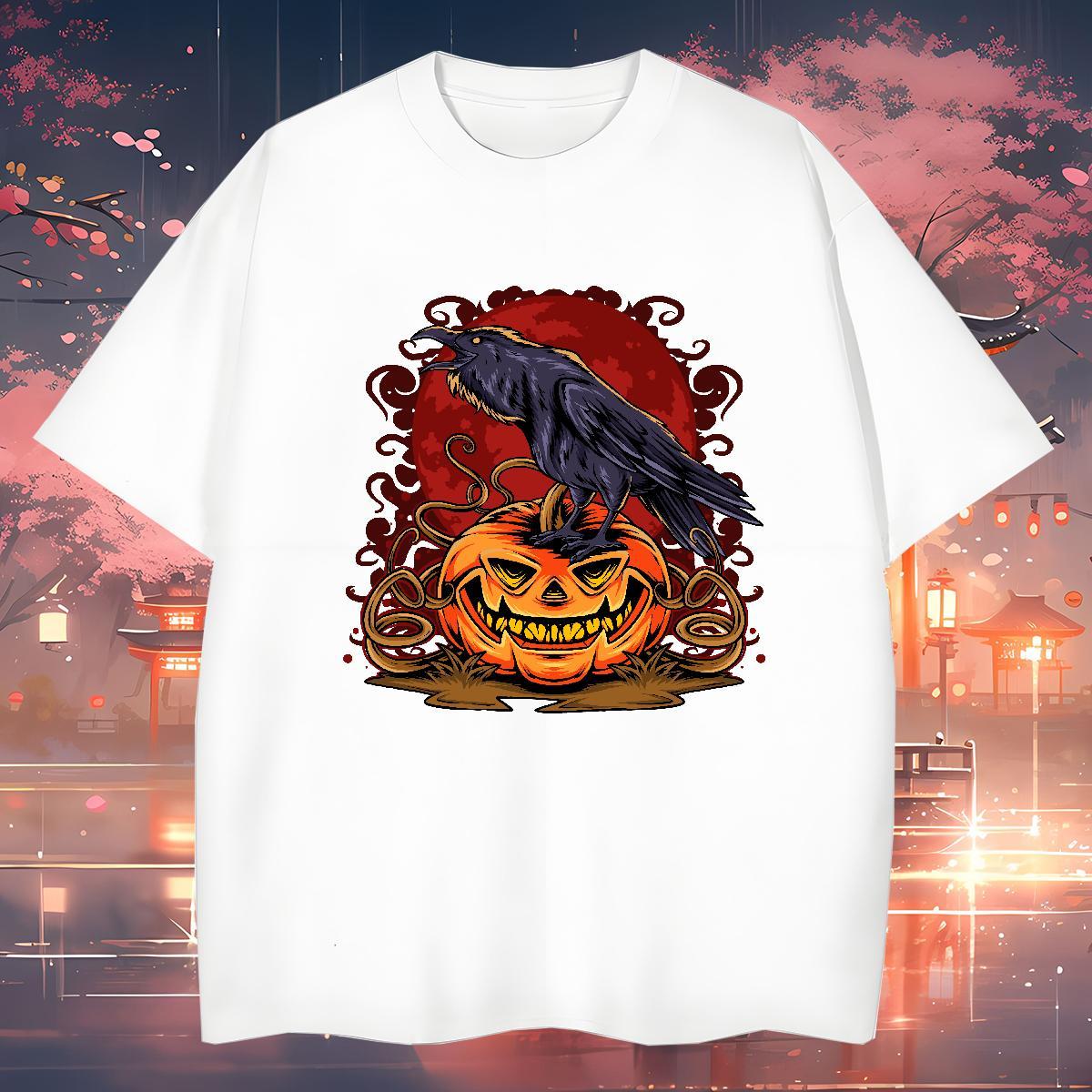 Custom Men Tops Tees pumpkin Street wear Hip Hop 100% Cotton 230g Clothings Short Sleeve O-Neck Cool Design Man T Shirts DIY Printed
