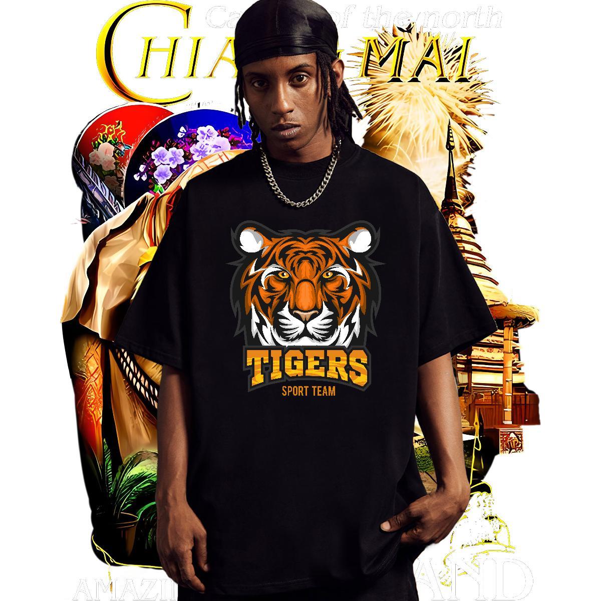 Unisex T-Shirts for Men tiger O-Neck Short Sleeve Casual Daily Wear Customized Print 230g Pure Cotton Men Clothes T-Shirt Classic Tees