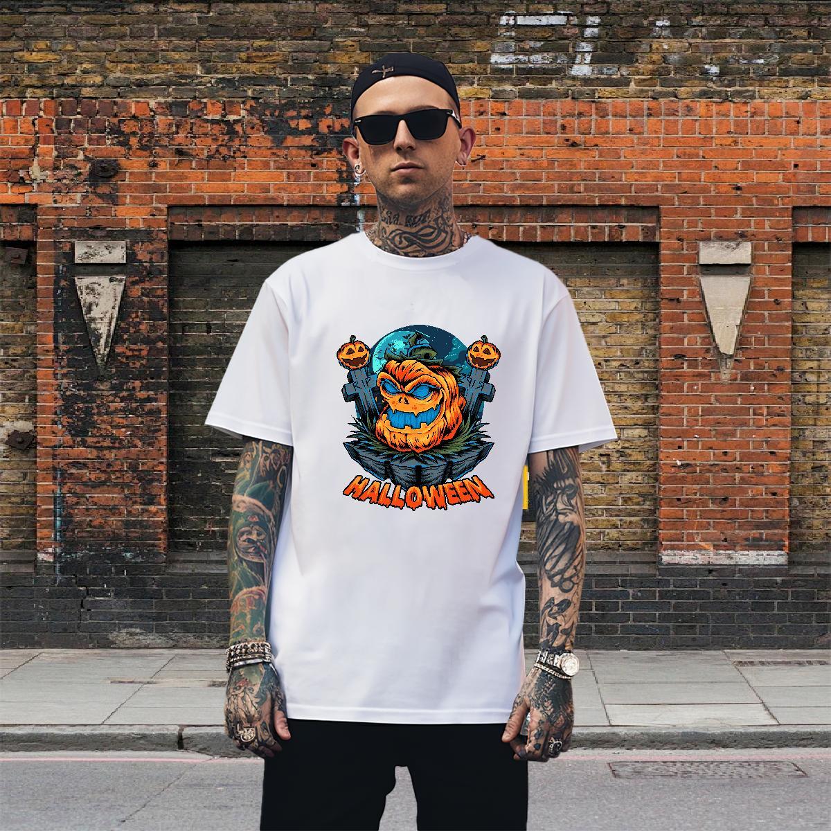 High Quality Mens T Shirts halloween Breathable Street Casual Floral Print 230g 100% Cotton Mens Tshirts 2024 DIY Tees