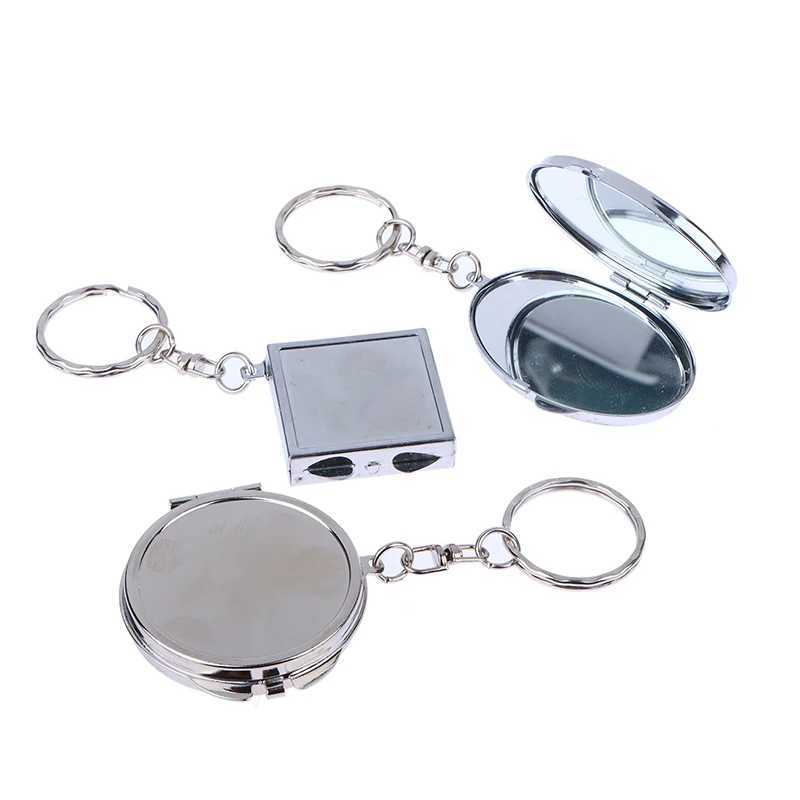 Round Heart Oval Sqaure Shape Double Sides Cosmetic Mirror Metal Folding Keychain Makeup Mini Mirror With Krychain Y240819