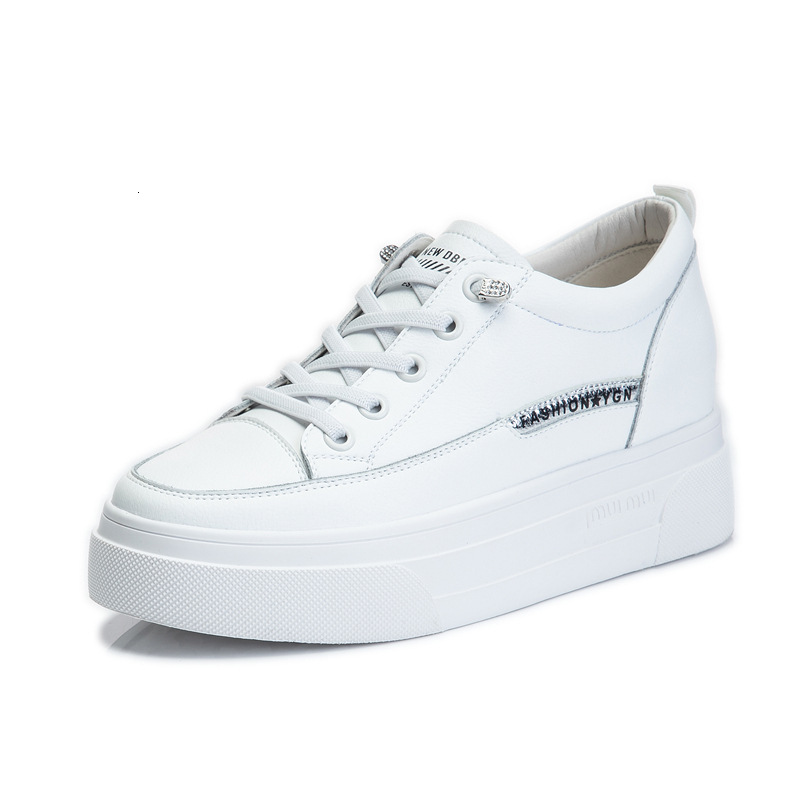 Ddmysports CM Internal Height Increase Women S Spring New Thick Soled Casual Single Women Sports Flat Bottomed Genuine Leather Small White Shoes OUTDO