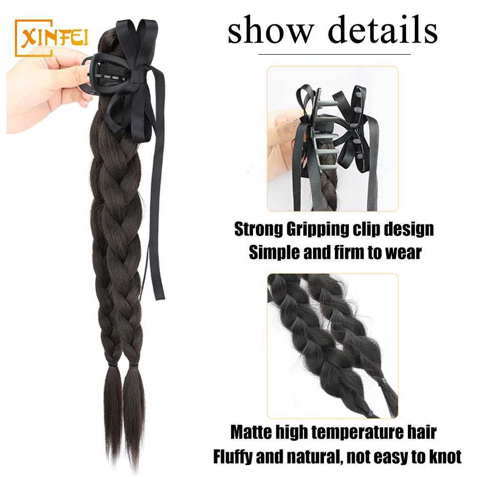 Synthetic wig ponytail womens natural hair extended ribbon fluffy grab clip style braided hair high ponytail hairstyle W240817