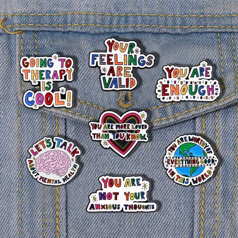 Your feelings are effective enamel pins mental health brain Brooch creative cool text badges trend lapels jewelry gifts to give to friends W240815