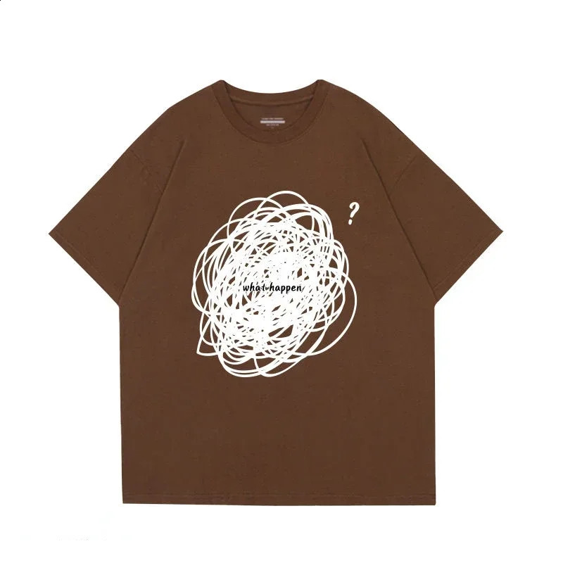American Messy Graffiti Hand-painted Thread Ball Short Sleeved Top Women Loose Niche Fun Street Gothic Oversized Couple T-shirt 240819