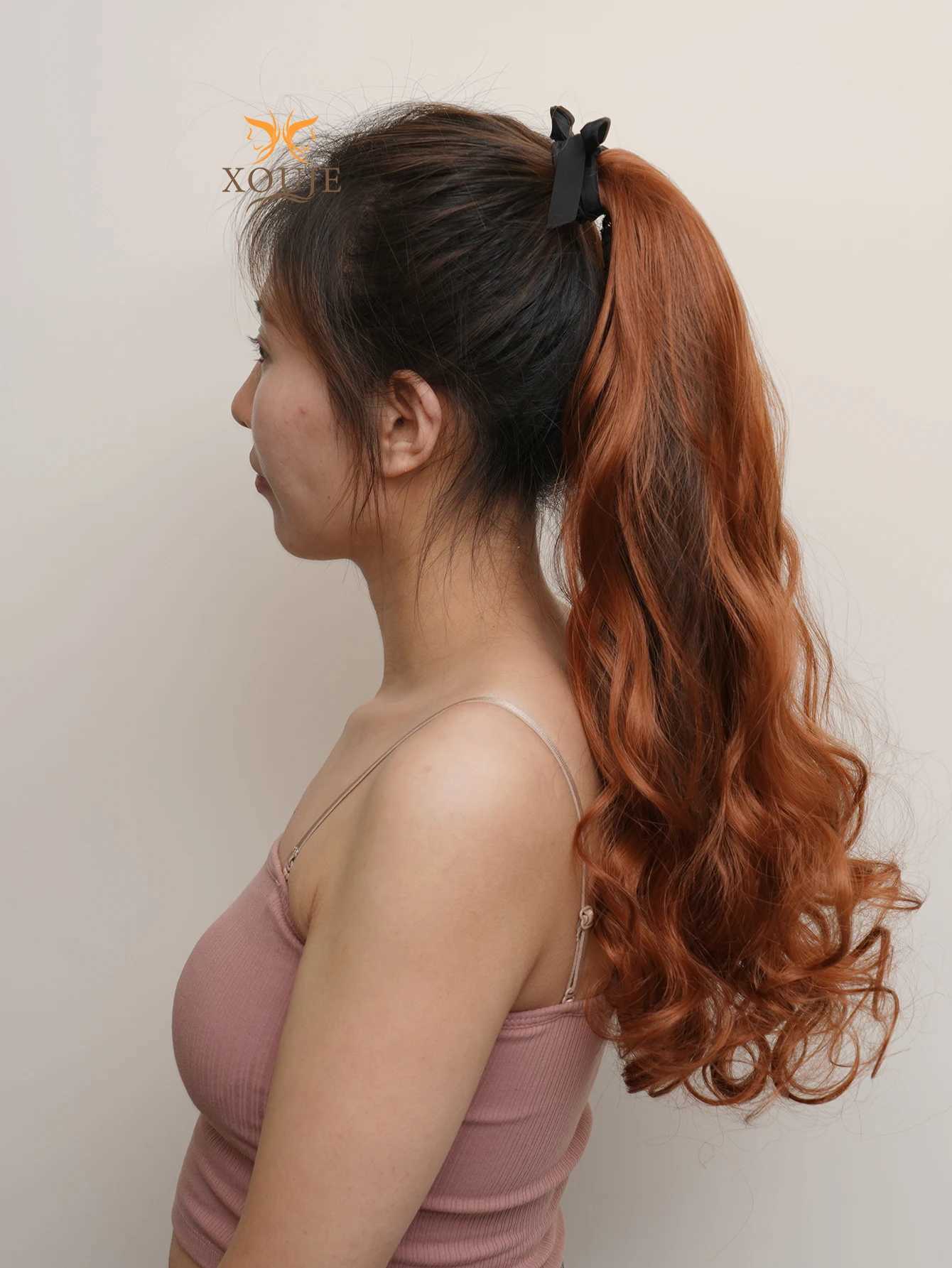 Ponytail hair extension accessory orange 24 inch long natural wave heat-resistant fiber synthetic ponytail wig womens leather W240817