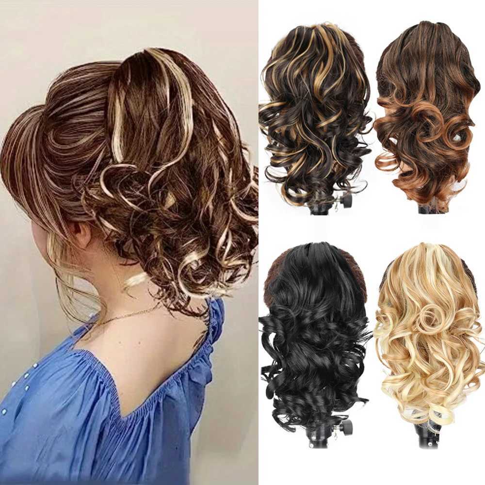 12 inch body wave claw clip in ponytail hair extension Wigs short curly synthetic ponytail female hair accessory W240817