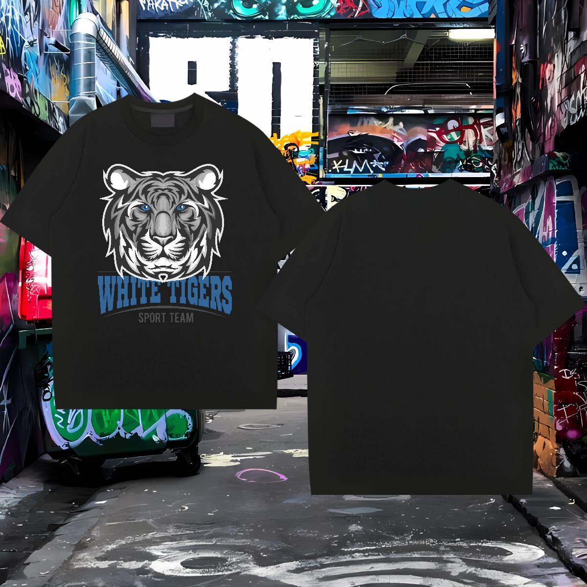 Free Shipping T-Shirts for Men tiger Crew Neck Breathable Street wear Hip Hop Black Oversized 100% Cotton 230g Men Clothes T-Shirt Classic Casual Tops