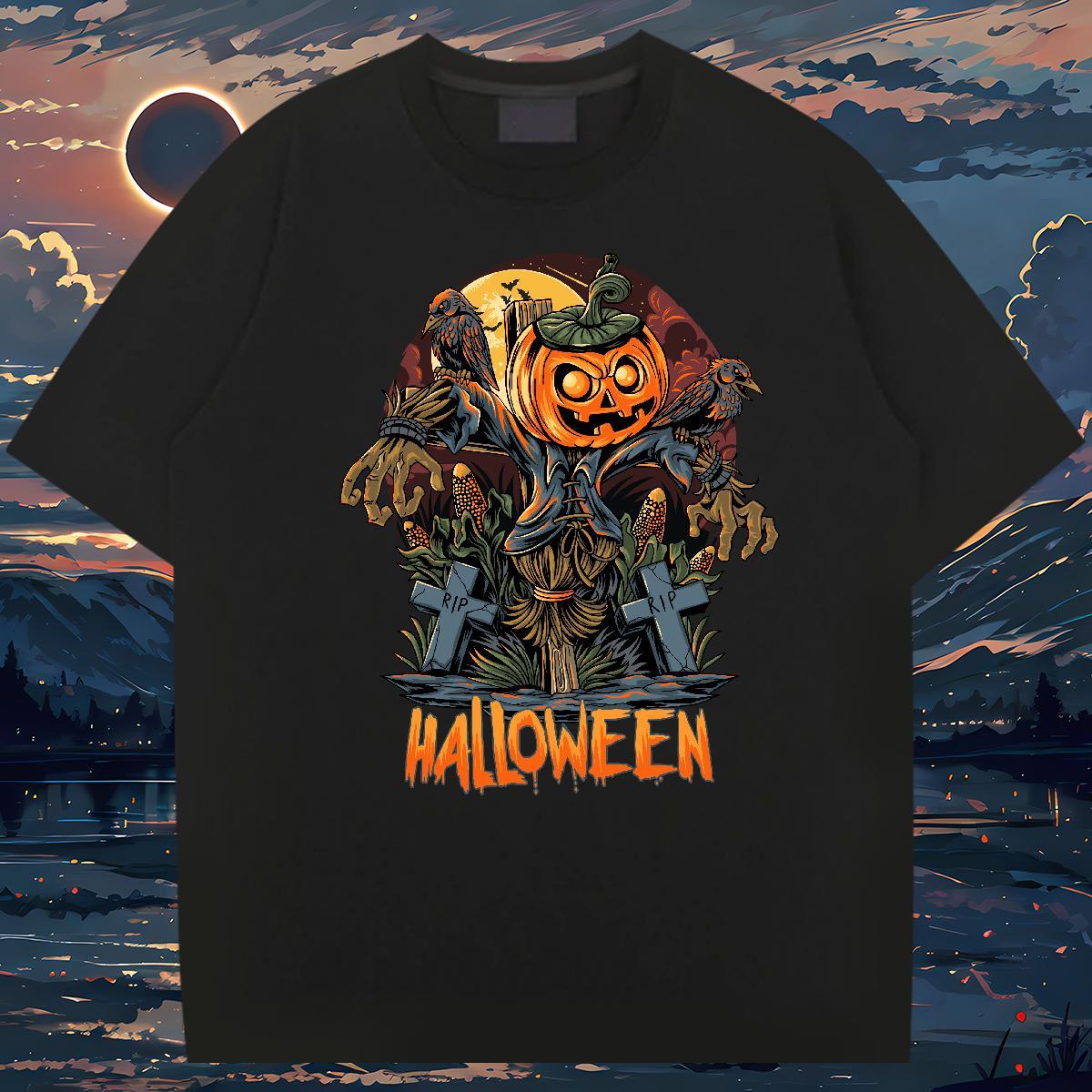 Classic Casual halloween Men Tshirts 230g Cotton Man T Shirts Oversized 4XL Anime Printing Street Breathable Short Sleeve Wholesale Clothings