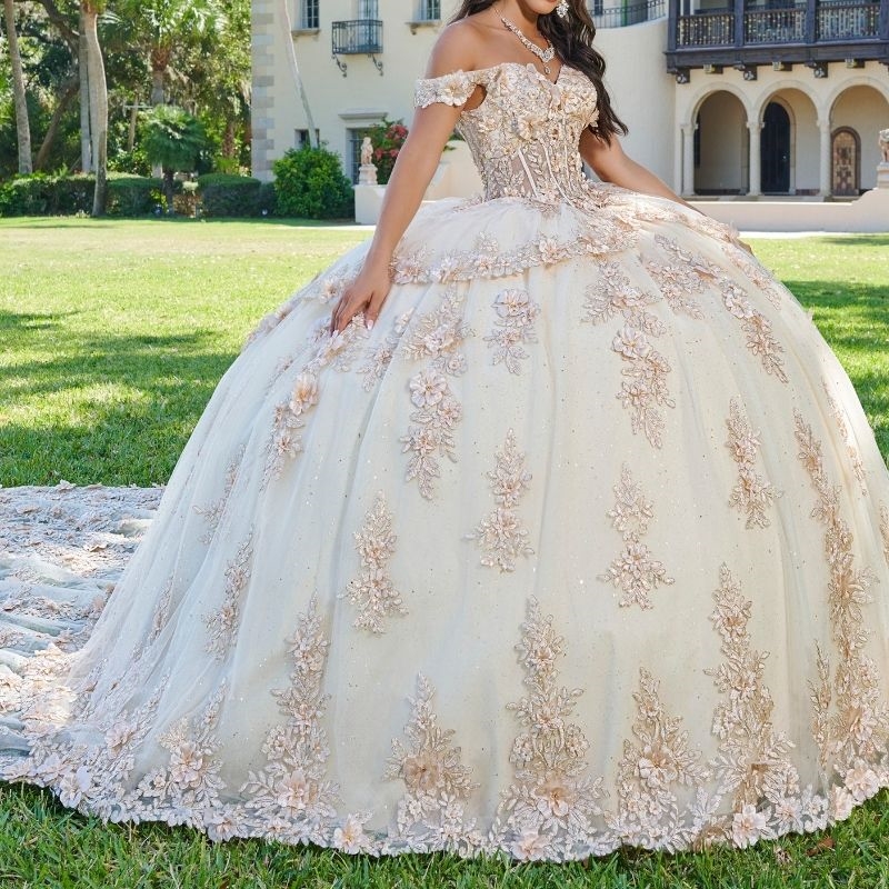 Light Champagne Dresses Ball Gown 2024 Sweet 16 Party Birthday Lace Applique Vestidos De 15 Quinceanera XV Princess
