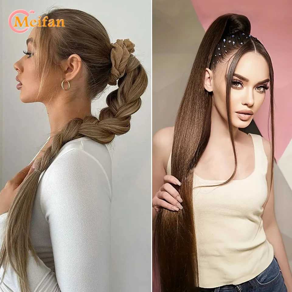 MEIFAN long straight ponytail wig synthetic hair extension 18-32 inches elastic band ponytail natural fake female hair W240817