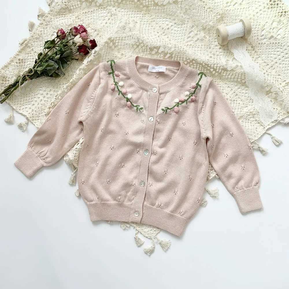 Baby Girls Cardigan With Hand Embroidery Toddler Knitted Top Kids Air Conditioning Clothes 2-7YXJ240819