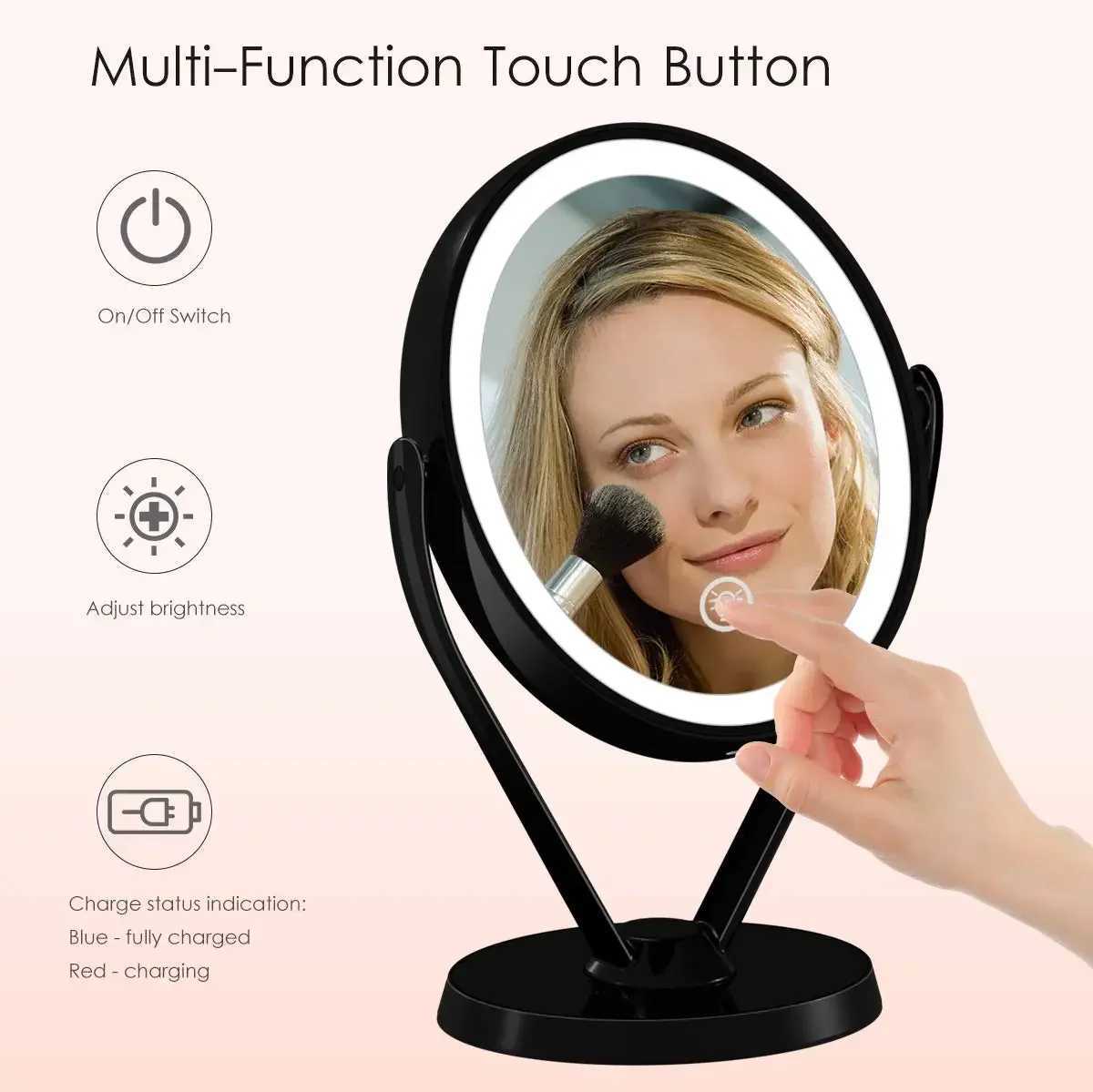 Double-sided 1x/7x Magnification LED Cosmetic Mirror 3-speed Brightness Switching Metal Stand Gift Box Y240819