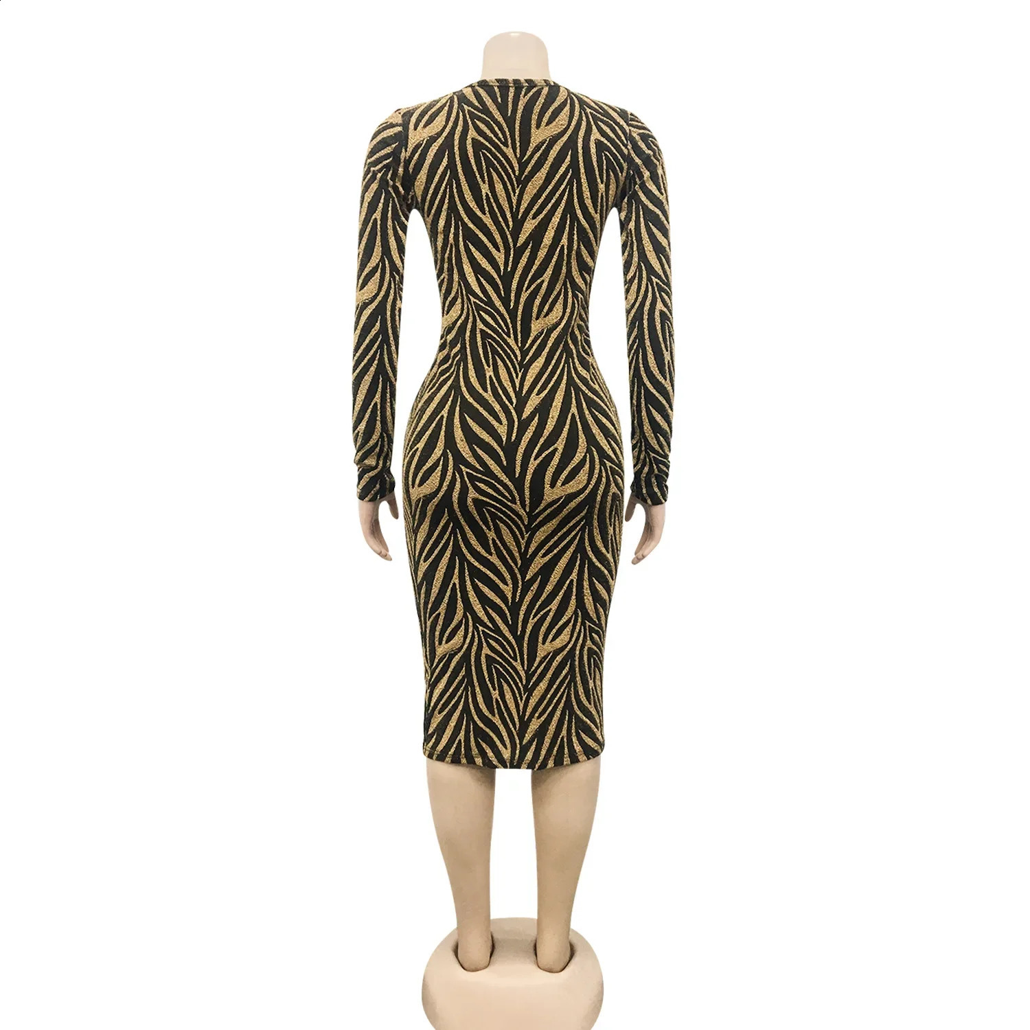 CM.YAYA Women Featuer Print V-neck Long Sleeve Party Sexy Bodycon Midi Dress 240819