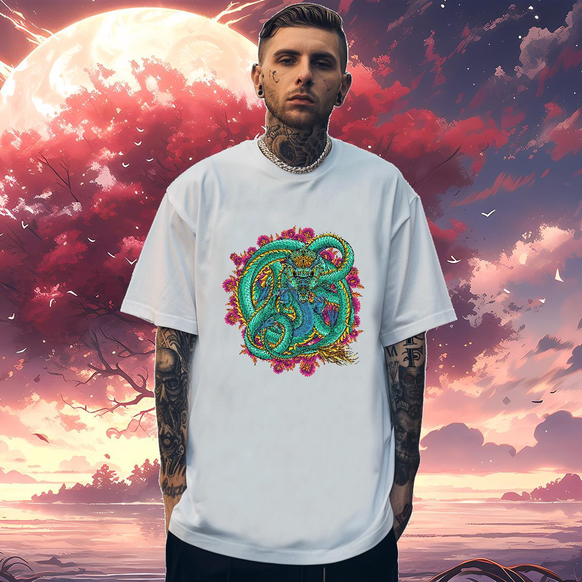 T Shirt For Man 100% Cotton 230g dragon Hip Hop Street Crew Neck Breathable DIY Printed Tshirts Fashion Designer Cool Tees