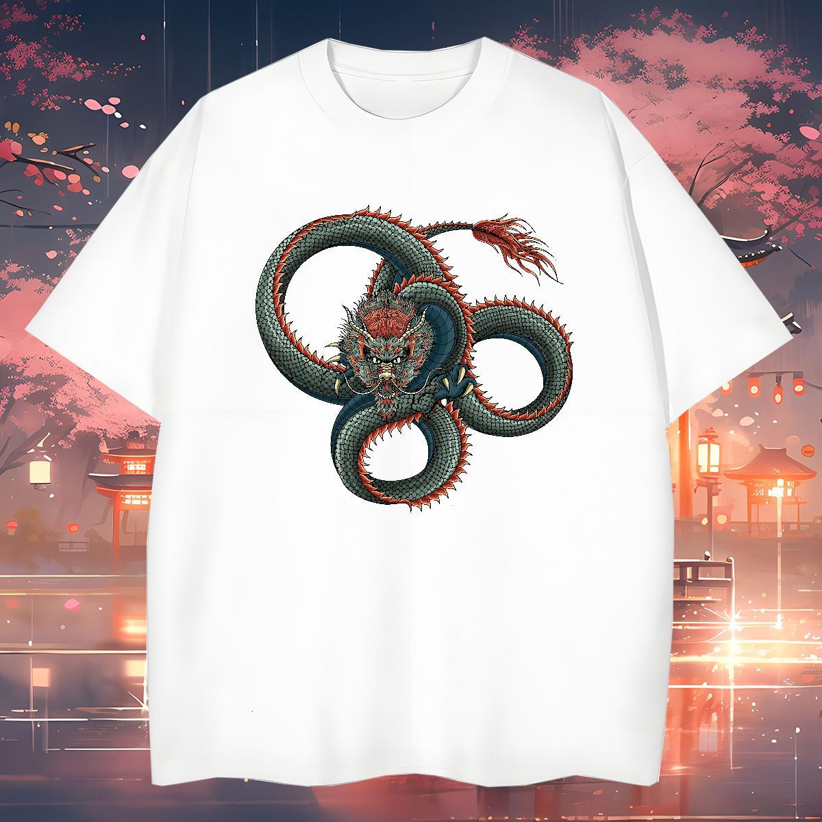 Soft dragon T-Shirts Sports Casual Men Tops Tees 230g Pure Cotton Designer Short Sleeve O-Neck Cartoon Print Tees Shirts