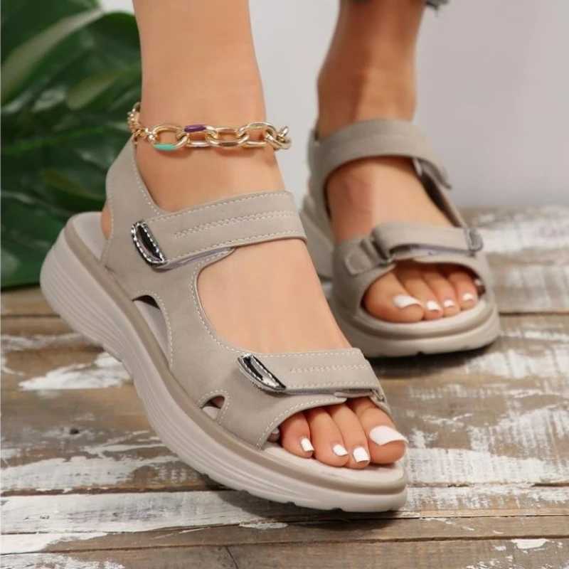 Women Designer Hook Loop Sandals Summer New Woman Leather Pu Light Leisure Wedge Platform Shoes Girls Outside Anti-slide Shoes CL240806