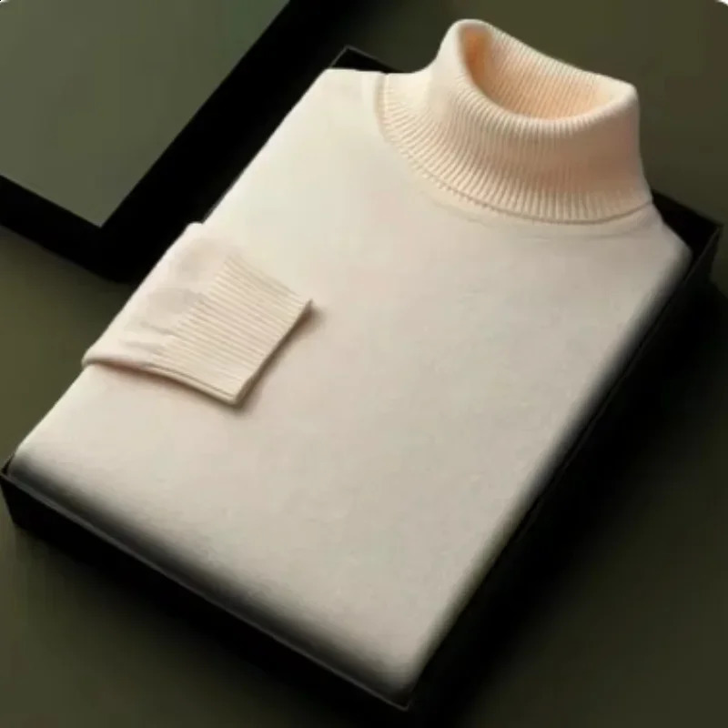 mens highquality knitted high neck sweater autumn and winter long sleeved breathable plus size solid color 240819