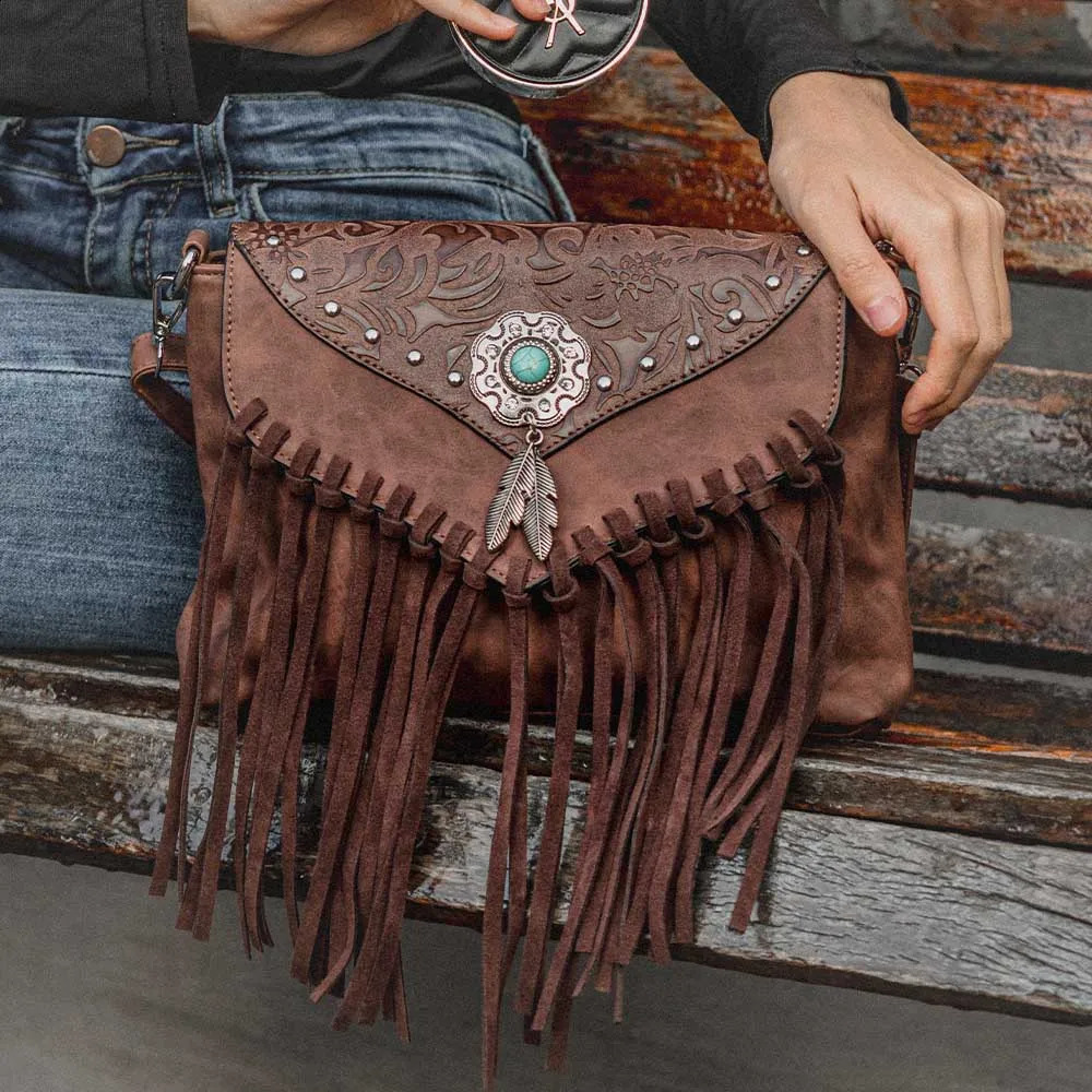 Celela Womens Shoulder Retro Messenger Rivet Tassel er Bag Ethnic Clutch Western Handbag 240918
