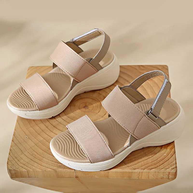 Sport Sandals Female Elastic Band Summer New Women Flat Bottom Outside Wear Casual Beach Shoes Wedges Platform Sandalias Mujer CL240806