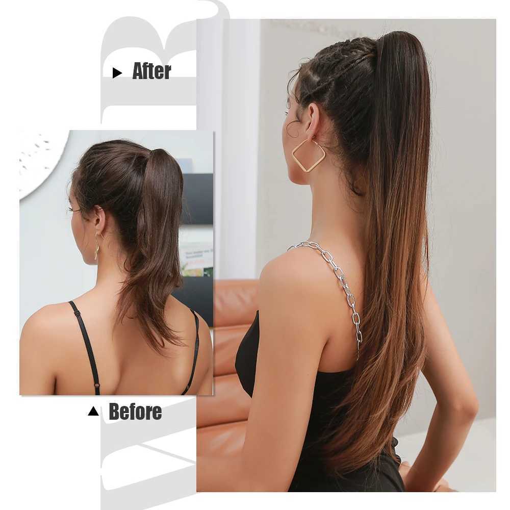 Alan Eaton Long Umbre Brown Hair Stretching and Claw Hair Synthetic Ponytail Wig High Temperature Natural Straight Hair W240817