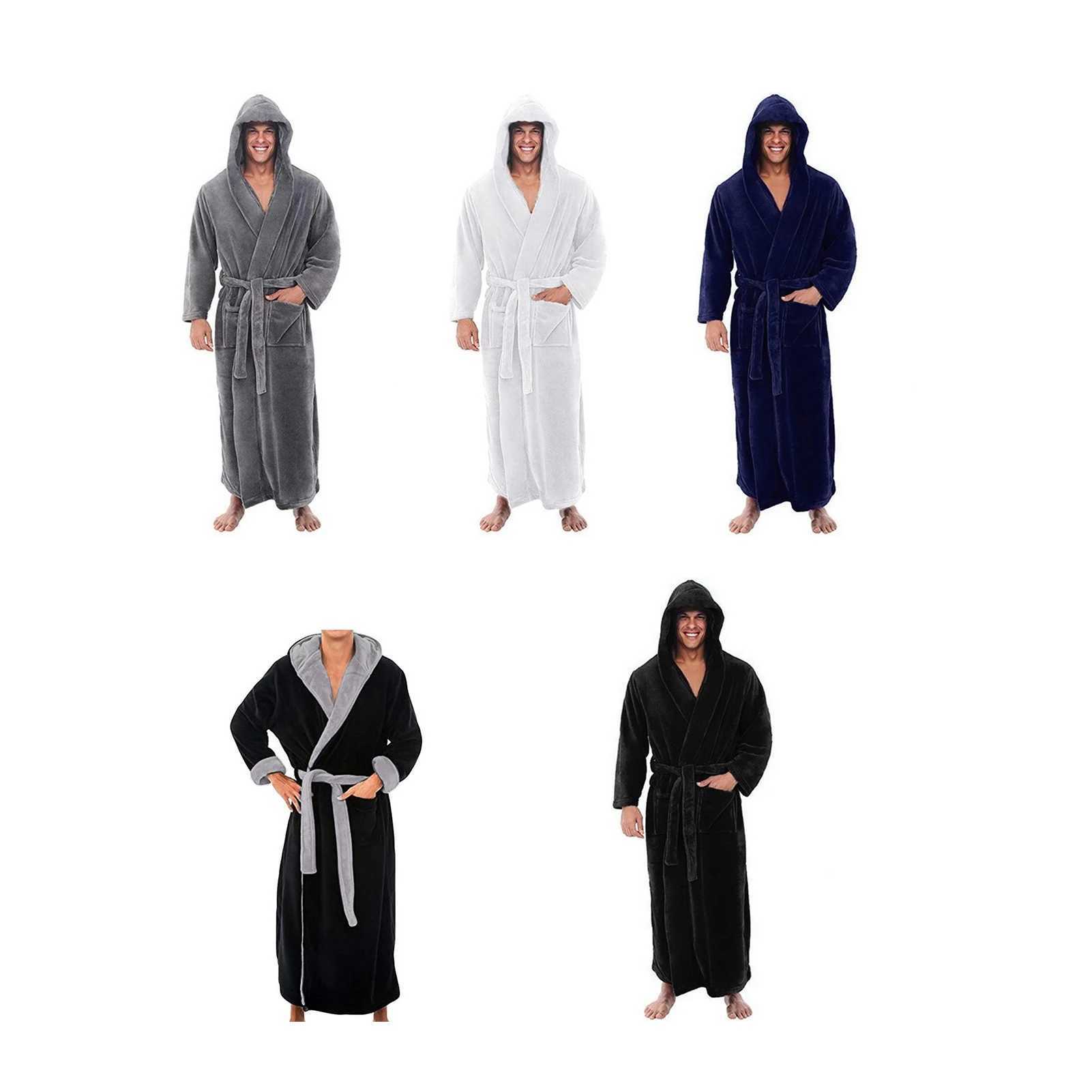 Comfortable plush bathroom soft absorbent mens hooded bathroom with adjustable belt pocket keeping pajamas comfortableW240719