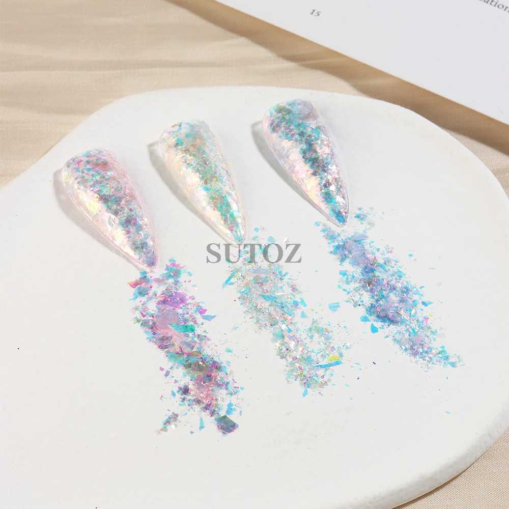 2 Boxes Shiny Mermaid Opal Powder Chunky Nail Glitter Iridescent Pink Purple Chameleon Pigment Yuki Flakes Manicure PaillettesXJ240815
