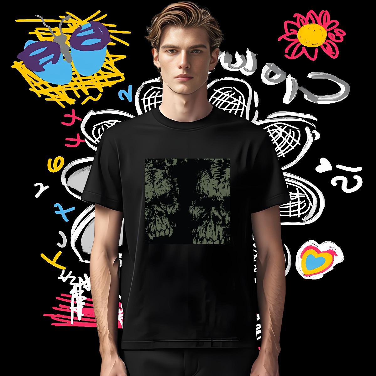 T-Shirts 230g Cotton scary Casual Daily Wear Breathable Short Sleeve Black Oversized Tshirts Fashion Design Comfortable Tees Shirts