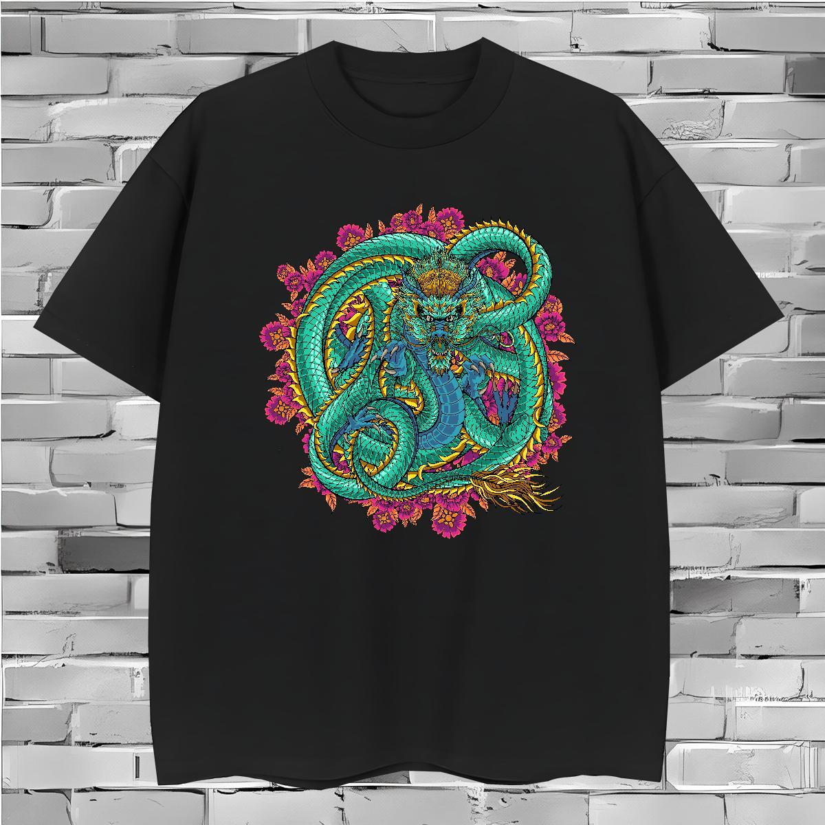 Loose Fit dragon T-Shirts Casual Men Tshirts 230g 100% Cotton 2024 Summer Crew Neck Breathable Custom Print Plus Size Wear