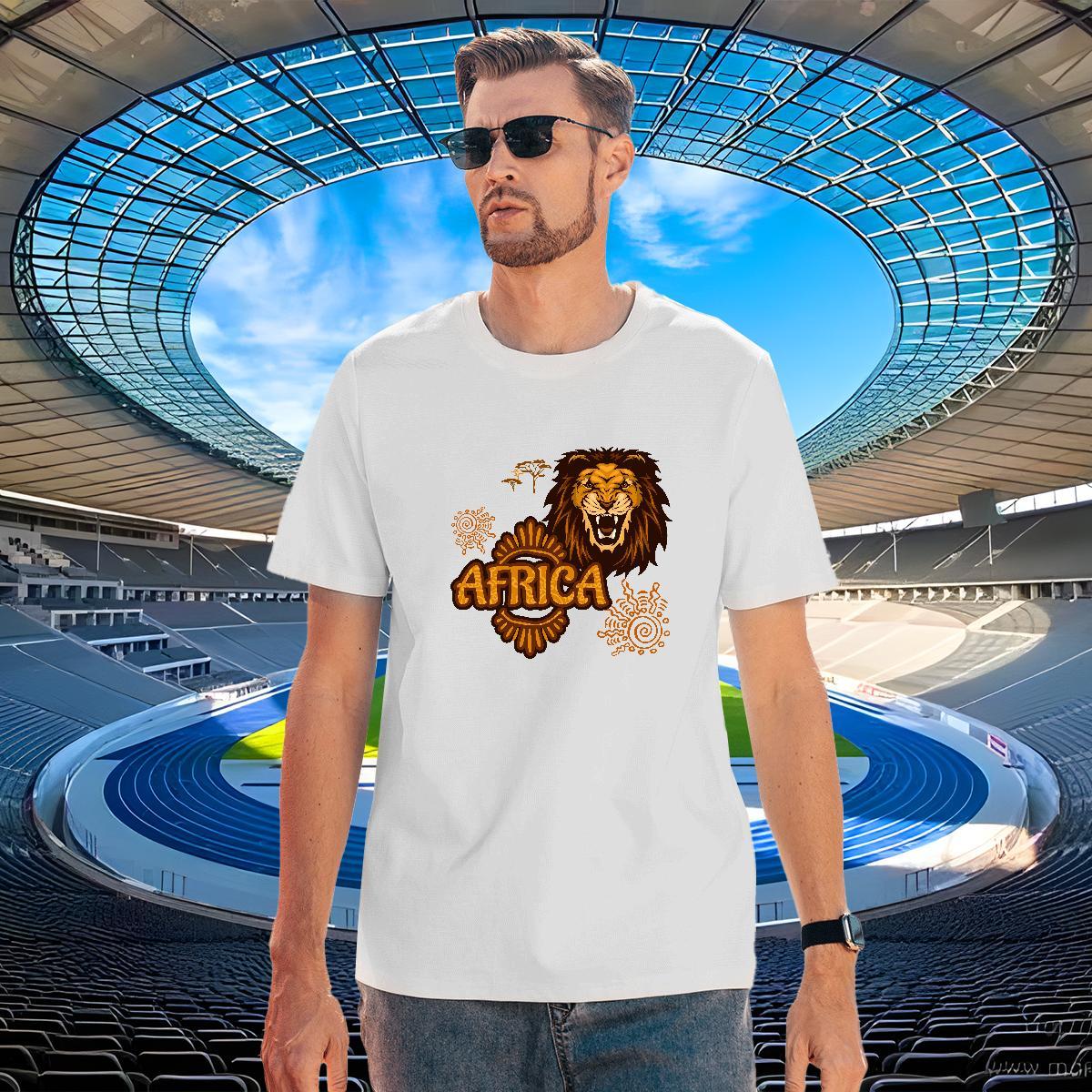 Brand T Shirt For Man Africa lion Crew Neck Breathable Summer Casual Asian Size 230g 100% Cotton Men Clothes T-Shirt Designer Clothings