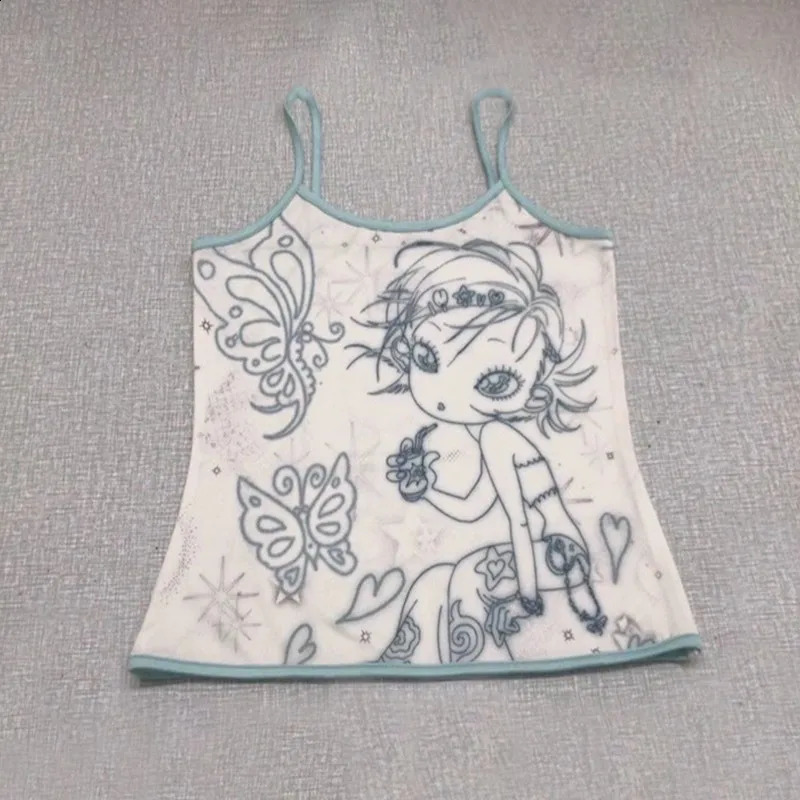 Karrram Y2k Aesthetics Cami Top Fairycore Anime Print Camisole 2000s Kawaii Crop Top Japanese Harajuku Tank Tops Grunge E-girls 240819