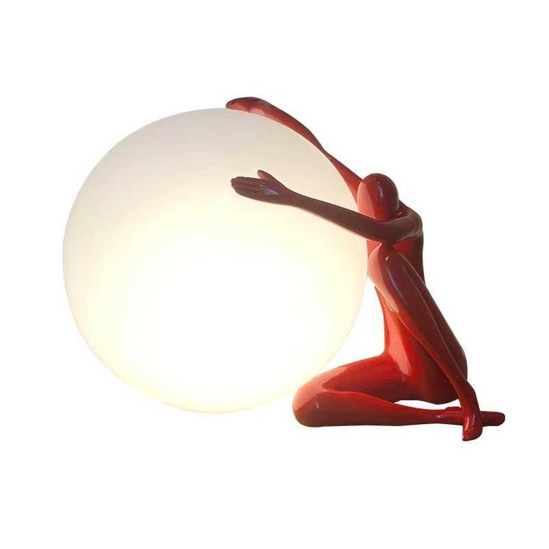 Nordic art floor lamp abstract decoration of human figure holding ball vertical lamp creative figure sculpture decorative table Y240820