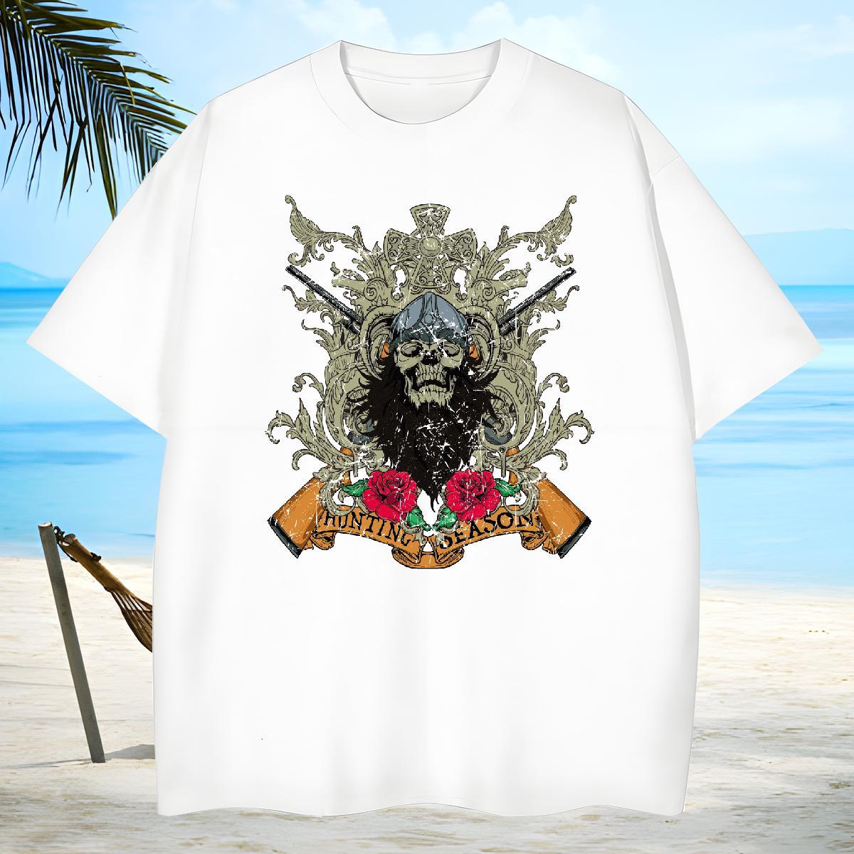 Popular T Shirts Men long-barrelled gun Crew Neck Breathable Summer Casual Custom Print Oversized 230g Pure Cotton Men Tshirts New Tops