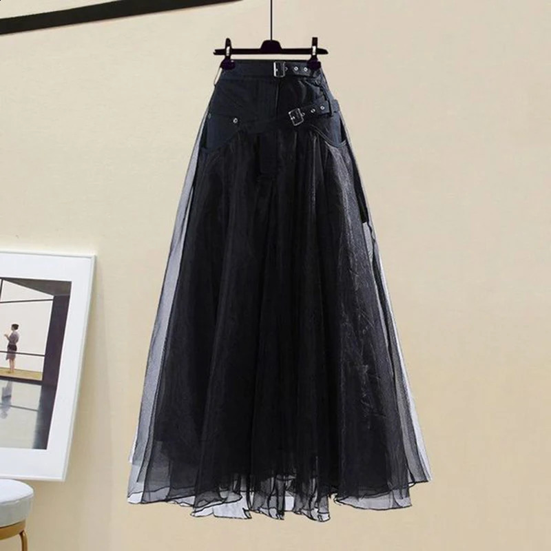Spring Autumn Large Size Two Piece Skirt Set Streetwear BlouseTulle A-Line Floral High Waist Skirt Two Piece Skirt 240820