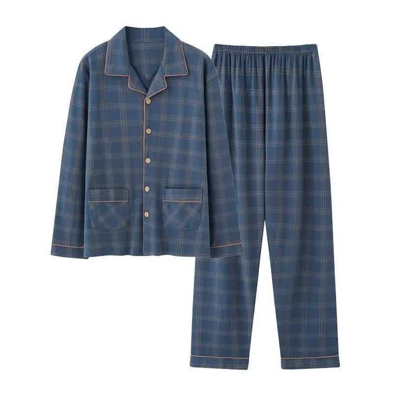 Mens pajama set long sleeved cotton top pajama soft autumn and winter plus size casual wear mens casual wearW240719