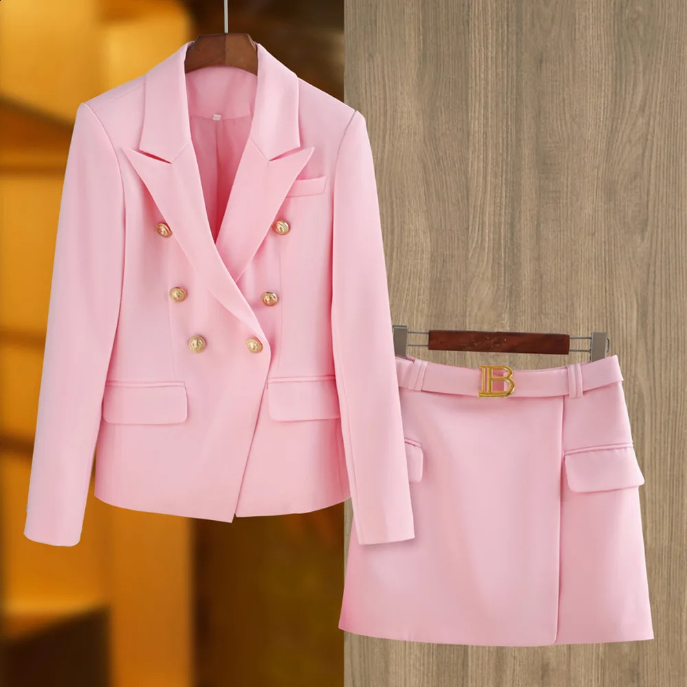 elegant style womens office set double chest long sleeved set suitable for sports jackets A-line pencils mini skiing womens 2PCS 240819