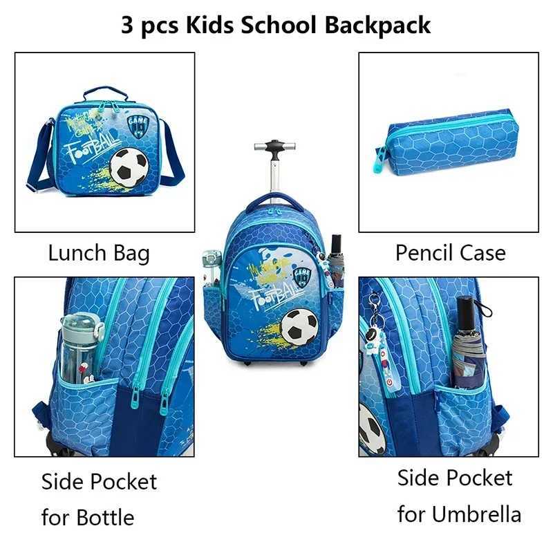 Children School Rolling Backpack Bag Wheeled Backpack for Boys School Trolley Bag Wheels Kids Travel Luggage Trolley Bag Set Y240820