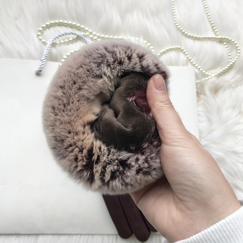 Autumn winter women's genuine leather gloves 100% real rex rabbit fur genuine sheepskin mittens black red blue pink
