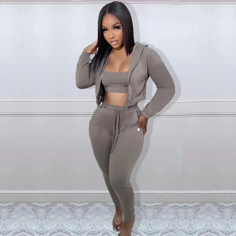 3pcs Sets Women Hooded Sweatshirt Cardiganvestpants Suits 3 Piece Tracksuit Sportswear Joggers Spring Autumn Winter Clothing 240819