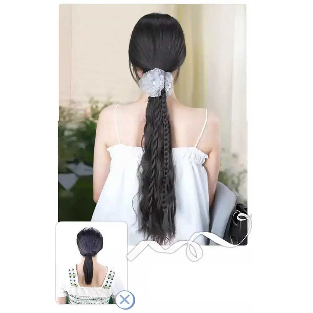 Womens synthetic wig long wave ponytail water ripple twisted weaving grab bucket high ponytail new Chinese style Wig clip W240817