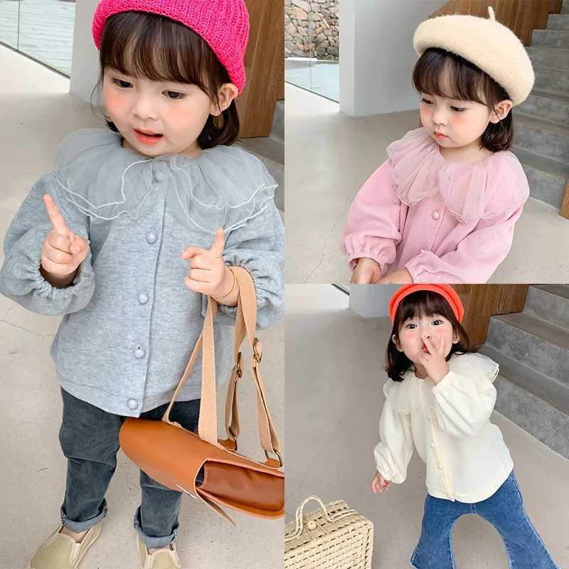 Girls Cardigan Jackets 2022 Fall Winter New Baby Cute Sweet Girls Clothing Kids Children Top Lace Lapel Jacket For Girls AutumnXJ240819