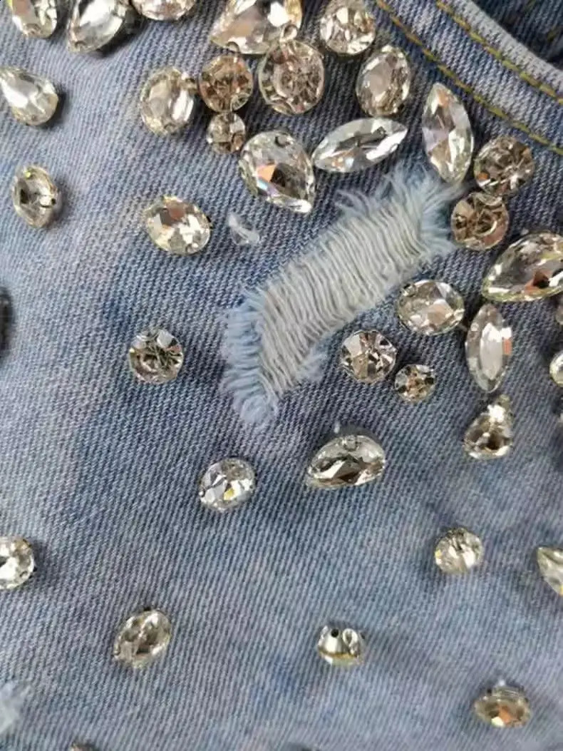 Fashion Diamond Hole Denim Shorts Summer 2024 Womens Sexy High Waist Jeans Booty Shorts 240820