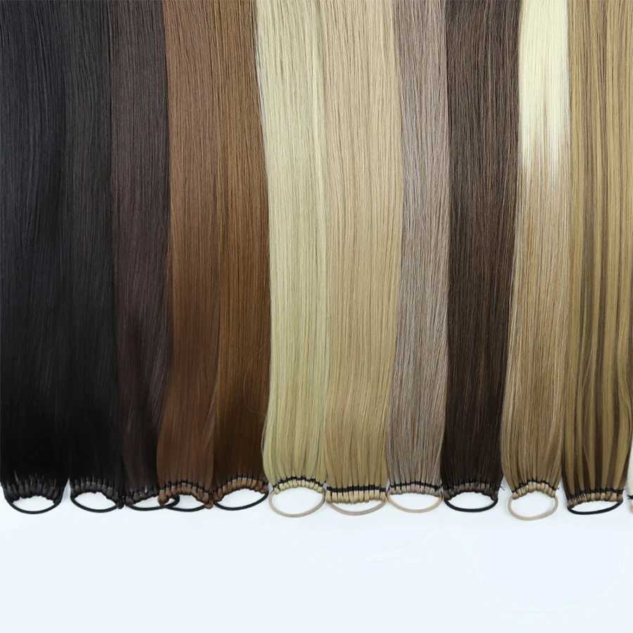 26 inch long synthetic ponytail and rubber strap wrapped around the ponytail black brown ponytail W240817