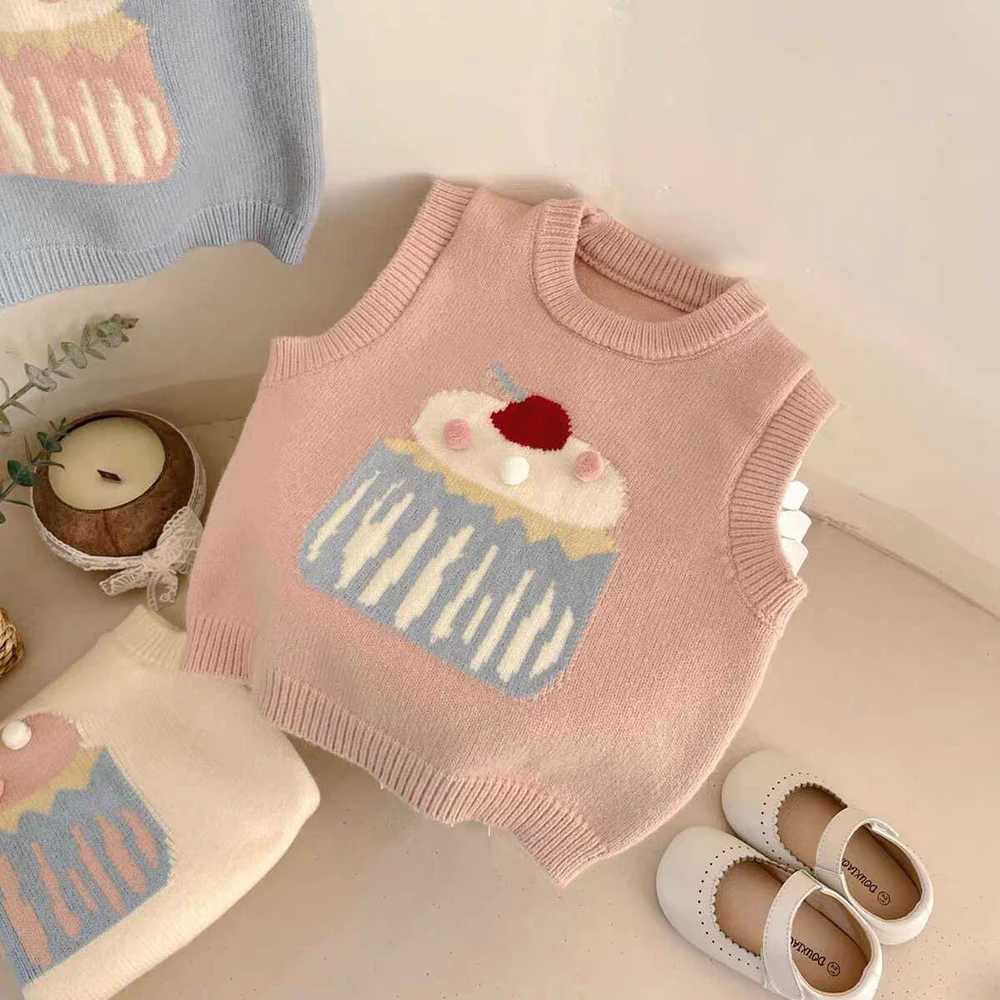 Cute Baby Girls Knitted Vest Spring Autumn Cartoon Cake Sleeveless Pullover Sweaters Tops Kids Girl Waistcoat Children ClothesXJ240819