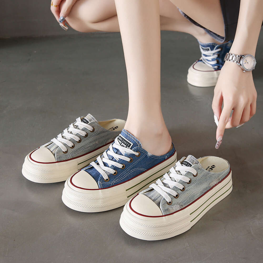Ddmysports Canvas Summer New Student Korean Edition Instagram Versatile Thick Sole Board Alf Trailer Casual Women S Shoes OUTDOOR