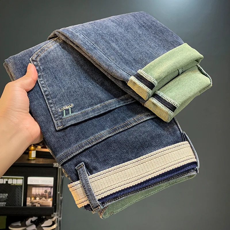 Mens Jeans Fashionable Trendy High-End Embroidery Stretch Slim-Fitting Ankle-Tied Washed Handsome Pencil Pants Trousers 240819