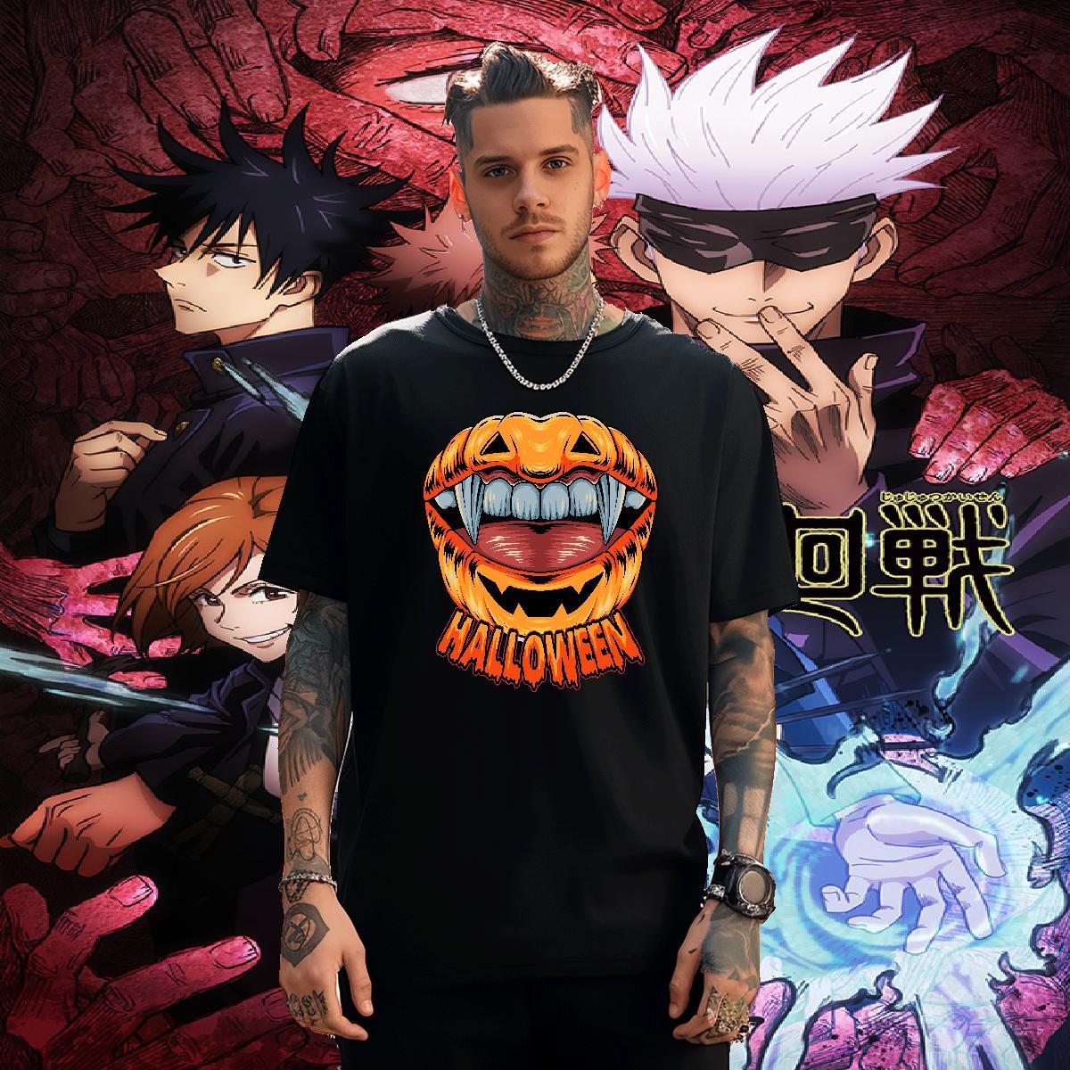 Loose Fit T Shirt For Man halloween Crew Neck Breathable Spring Summer Plus Size Cartoon 230g Pure Cotton Men Tops Tees Fashion New Tee Shirt