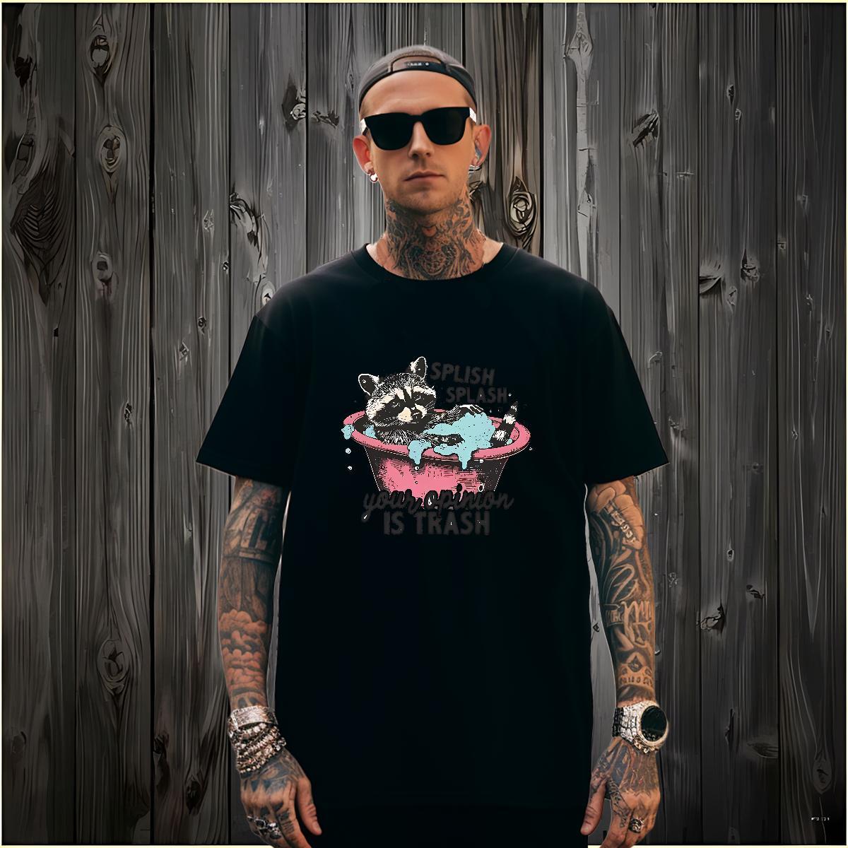 Wholesale T Shirt For Man raccoon Breathable Short Sleeve Casual Beach White Plus Size 230g Cotton Men Tees New Arrival Clothes